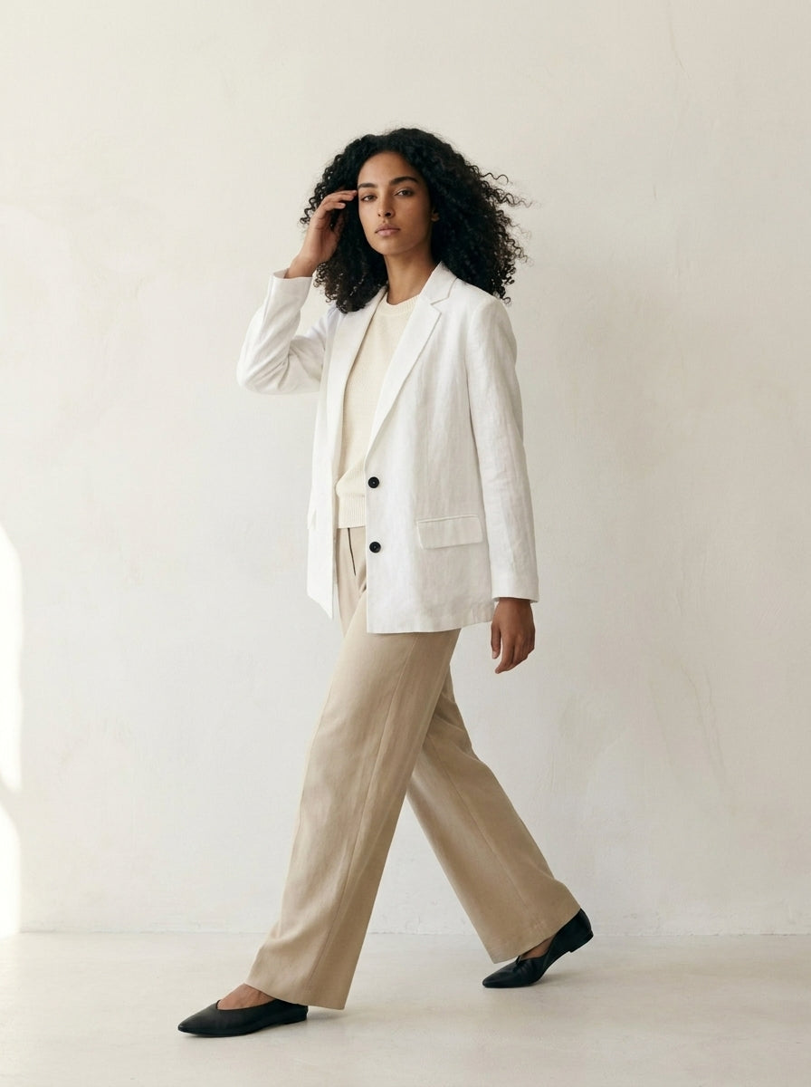 Single-Breasted Linen Blazer W50