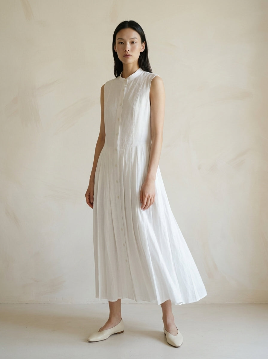 Valeria Pleated Linen Shirt Dress D96