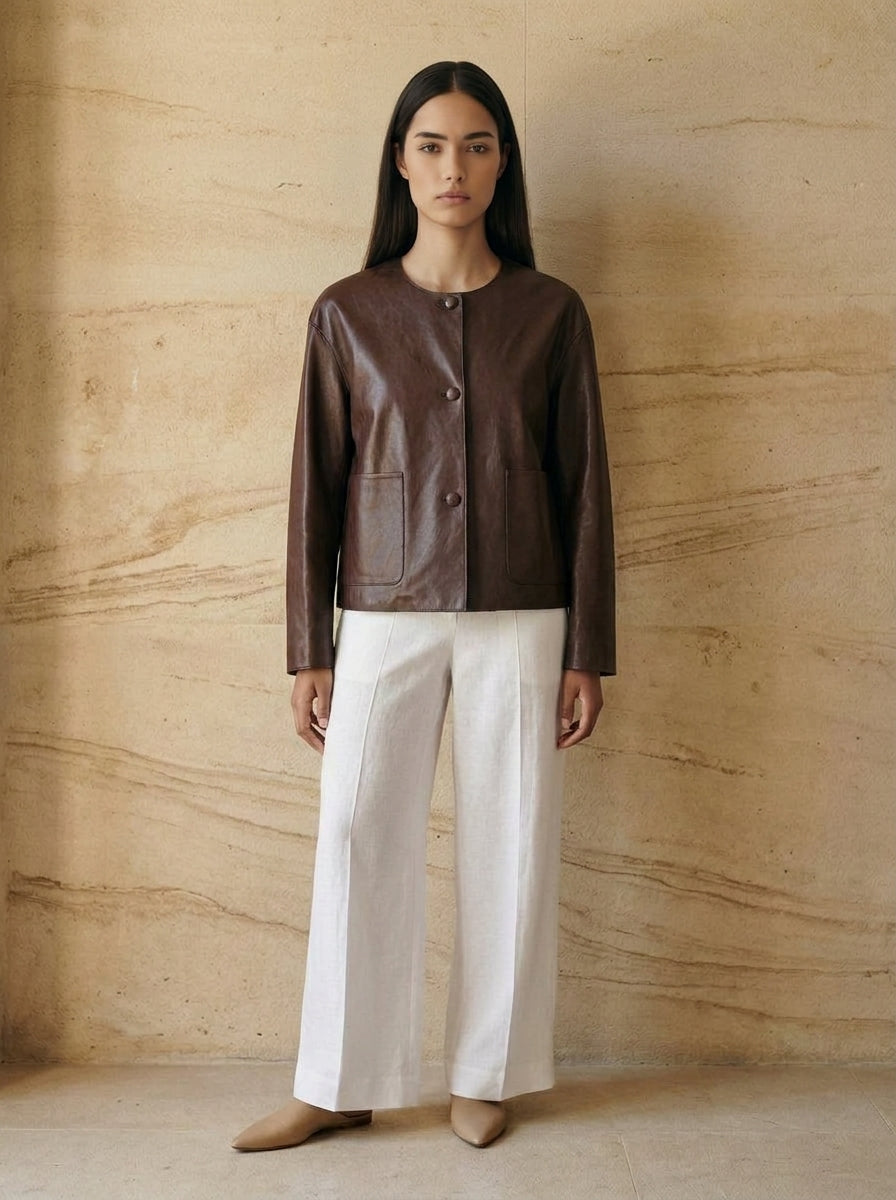 Cosima Collarless Lambskin Jacket
