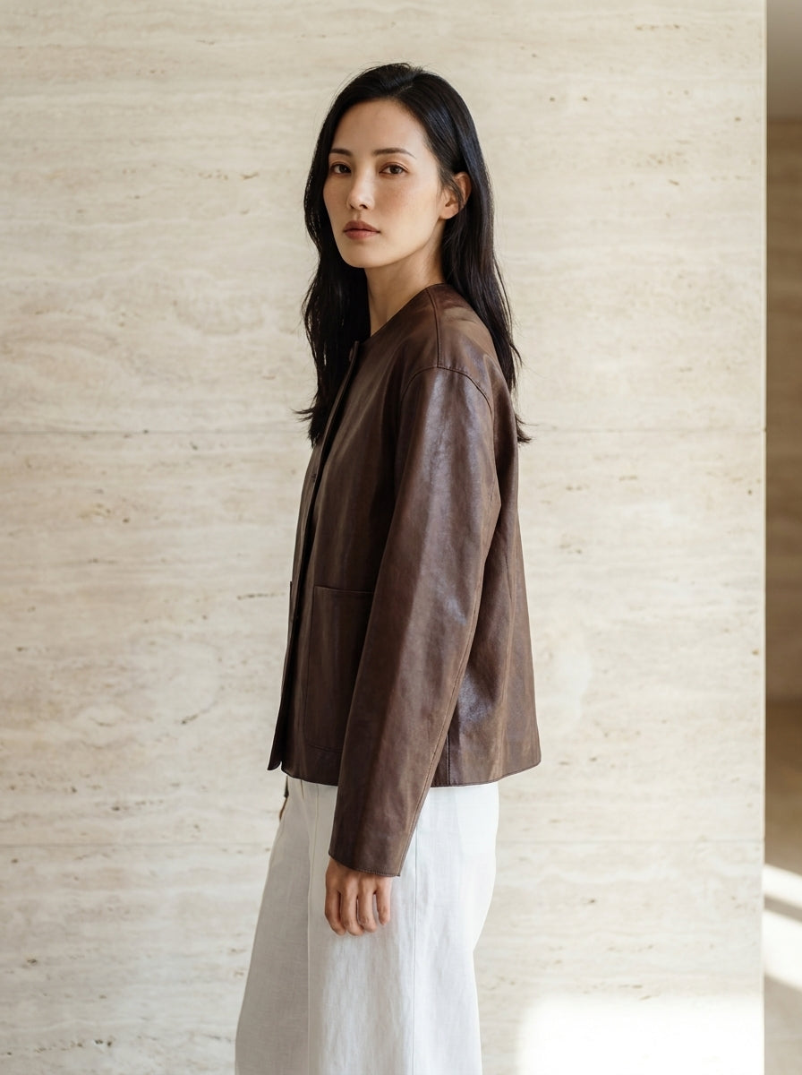 Cosima Collarless Lambskin Jacket