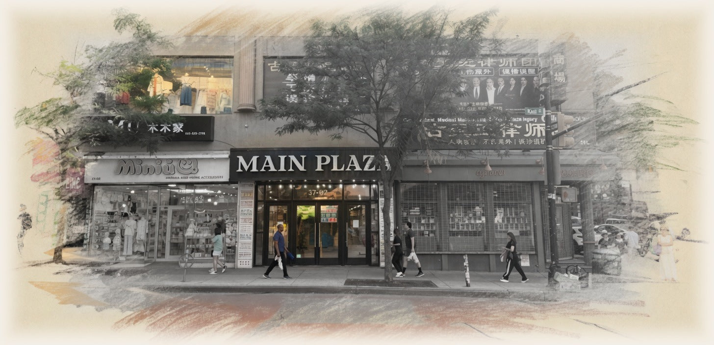 MAIN PLAZA on Main Street — enter the center doors